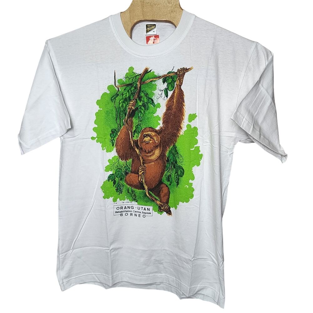 Vintage 90s Memories of Borneo Orangutan 1992 T Shirt XL